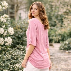 Reitmans NWT Soft Pink Button-Back Knit Top Ruched Sides Feminine Spring XL